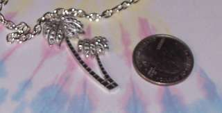 Diamond Palm tree cameo Pewter Pendant Necklace chain  