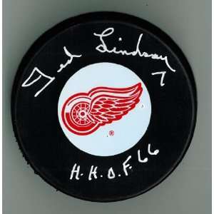  Ted Lindsay Autographed Detroit Red Wings Puck w/ HOF 