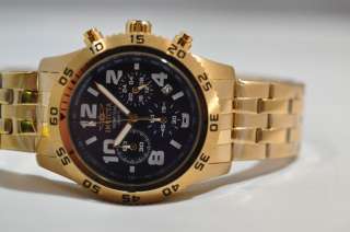 New Mens Invicta 1490 Chronograph Blue Dial 18K Gold Plated Watch   NO 