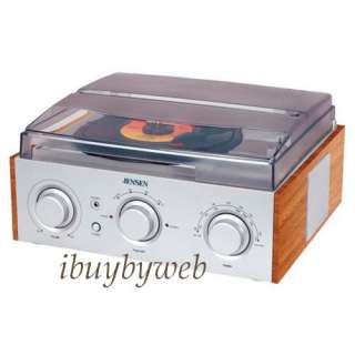 Jensen JTA 220 3 Speed AM/FM Stereo Turntable Record Player w/ Built 