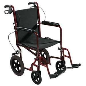 Expedition Aluminum Transport Wheelchair with Hand Brakes , Color Red