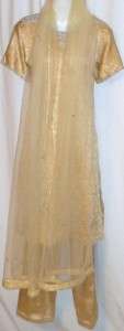   Gold Silver Indian Salwar Kameez Punjabi Sari Pant Suit L 40  