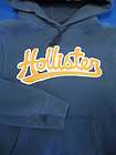 Hollister Blue Hoodie Pullover Sweatshirt Yellow Logo Mens Small