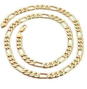 Brand New 22K Yellow Gold GP 24 Mens Figaro Chain Link Necklace 7mm