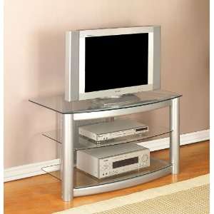  TV Media Stand with Glass Top in Matte Silver Finish