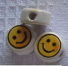 30 Peruvian Ceramic Clay Disc Beads 12 mm HAPPY SMILEY  