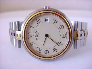 HERMES Unisex CLIPPER watch rare steel gold H band  