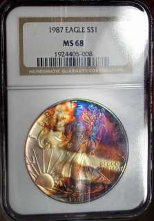 1987 PCGS MS68 Superb Gem Colorful Toned American Silver Eagle  