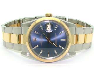 Vintage Gents Rolex Date Steel 18kt Gold Watch 15003 Blue Dial Box 