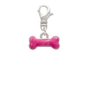  Hot Pink Glitter Dog Bone Clip On Charm Arts, Crafts 