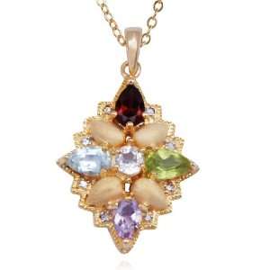 18k Yellow Gold Plated Sterling Silver Matte Finish Multi Gemstone and 