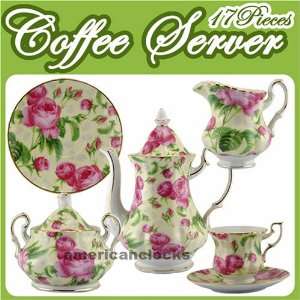 Porcelain tea set,Coffee/Tea Server, Porcelain China, Pink Roses Gold 