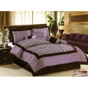   Luxury 7 Piece Light Purple/Black Frame Queen Size Comforter Set: Home