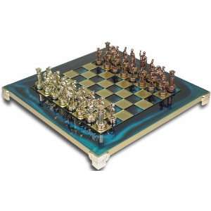   Brass Chess Set & Board Package (small) with Blue Board Toys & Games
