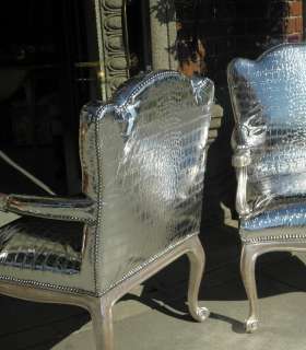 Pair of Silver Crocodile Baroque Designer Chairs by Thrive Decor LAST 