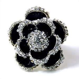  Silvertone Crystal Rose Stretch Fashion Ring Jewelry