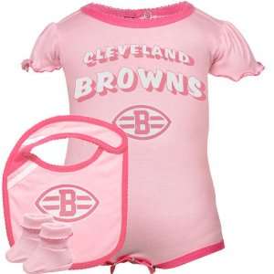   Browns Newborn Girls Pink Creeper, Bib & Bootie Set