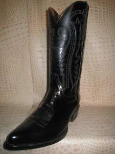 New Mens Smooth Leather Black Western Cowboy Boots  