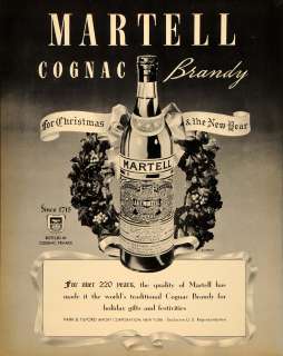 1937 Ad Martell Christmas Bottle Cognac Brandy France   ORIGINAL 