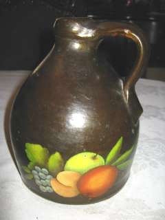   ANTIQUE COUNTRY KITCHEN STONEWARE BEE HIVE APPLE ART JUG OIL PAINTING