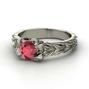    Rose and Thorn Ring, Round Ruby Sterling Silver Ring: Jewelry