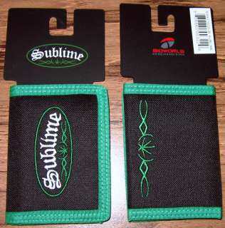 SUBLIME WALLET Tri Fold Nylon Velcro Black/Green Licensed NEW 