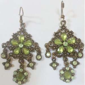   Costume Accessory, Ear Jewelry, Earrings, Green Bronze, 1.5 Long