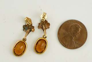 Beautiful Pair of Citrine & 14K Yellow Gold Earrings 4 Pierced Ears 