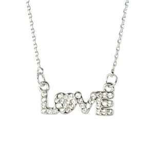  14K White Gold Plated CZ Pave Love Letter Pendant Necklace 
