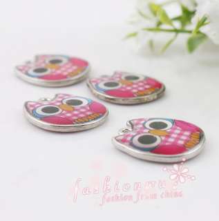 50 Free Ship Two Sided Colorful Enamel Cute Owl Charms1  