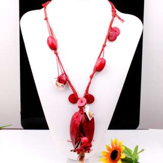 Large Red Coconut Shell Sea Shell Necklace Adjustable  