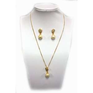 Large Faux Pearl Shell Charm Necklace and Earring Set with 