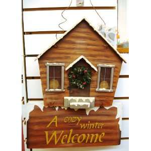  Cabin Wall Hanger Wooden Country Christmas 