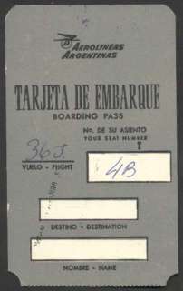 Aerolineas Argentinas Airlines Boarding Pass. Year 1946. In Excellent 
