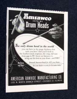 AMERICAN RAWHIDE Amrawco Drum Heads 1953 print Ad  