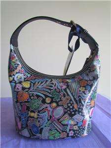   & Bourke Whimsy Collection BLACK Bucket Bag VERY COLORFUL!  