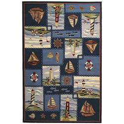 Hand hooked Nautical Blue Wool Rug (53 x 83)  Overstock