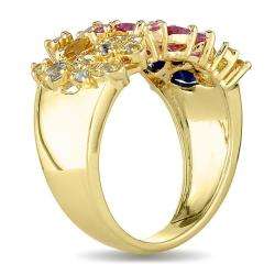 Yellow Silver Multi colored Sapphire Flower Ring  Overstock