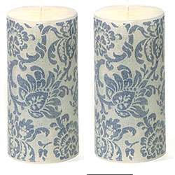 Blue Damask Imageglow 3x6 inch Pillar Candle Duo  