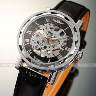 US+Track Mechanical Semi Auto/ Automatic Skeleton/6 Hand Silver Band 