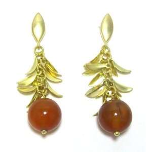   18k Gold Plated Leaf Fringe Dangle Earrings with Citrine: Jewelry