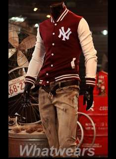 Mens Trendy NY Baseball Uniform Slim Designed Fit Coat Jacket 