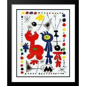   and Double Matted Art 25x29 Personnage Et Oiseaux