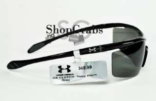 New Under Armour Sunglasses UA Clutch Shiny Black w/ Gray Lenses Light 