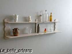 PRIMITIVE OFF WHITE DISTRESSED LARGE WALL SHELF RACK  