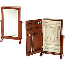 Wall mounted Walnut Jewelry Cabinet with Mirror  