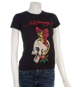 Ed Hardy Womens Skull and Butterfly T shirt  Overstock