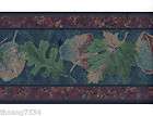 blue green burgundy taupe loose leaf leaves wall paper border