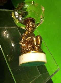   Italian Marble Base Crystal Ashtray with Brass/Bronzed Cherub  