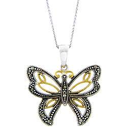    tone Goldplated Silver Marcasite Butterfly Necklace  